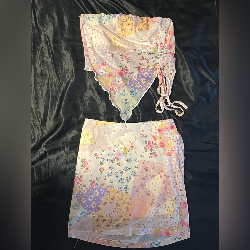 SHEIN Floral Patchwork Mini Skirt Set - Multicolor